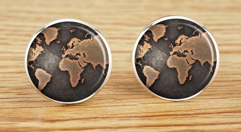 Custom Classic Jewelry Tuxedo Shirt Sliver Cufflinks Men's Unique Business Wedding Gifts (World Map - A)...