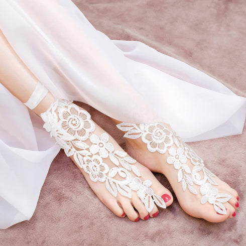 2 Pairs Lace Barefoot Sandals Sexy Lace Barefoot Embroidery Anklet with Toe Ring Vintage Floral Lace Anklet Slave Barefoot Sandals Foot Jewelry fo...