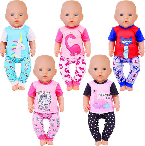 UNICORN ELEMENT 5 Sets Baby Doll Clothes Outfits Pyjamas for 14-18 Inch Doll, Baby Doll Accessories for 16'' Doll Baby Doll, 18 Inch Doll...