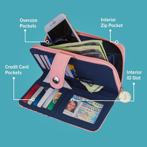 Nautica Be Shore Zip Around Wallet for Women RFID Vegan Leather Clutch, Bifold Organizer with Phone Holder, Card Slots, and Checkbook Pocket, Aloh...