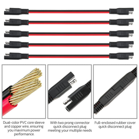 14 AWG SAE to SAE Extension Cable 14 Gauge 2-Pin SAE Connector Extension Cord with Dual Head Plug for Solar Panel Automotive Car Motorcycle 10in...