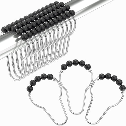 Amazer Black Shower Curtain Hooks, Decorative Rust Proof Acrylic Balls Shower Curtain Hooks, Stainless Steel Shower Hooks for Shower Curtain Bathr...