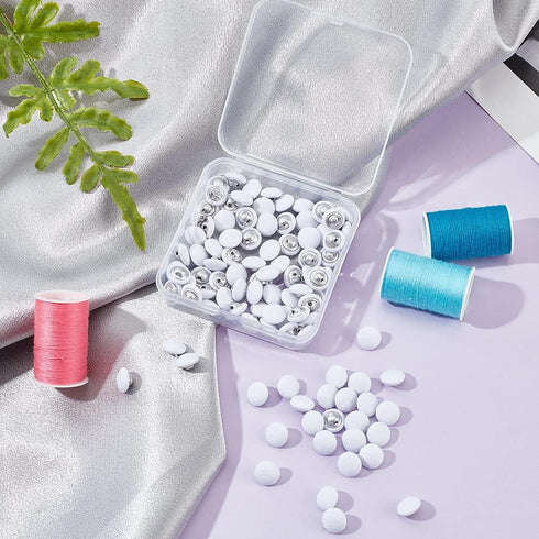 NBEADS 100 Pcs Fabric Covered Button, 10mm White Fabric Metal Shank Buttons 1-Hole Fabric Cloth Covered Round Buttons Crafting Sewing Shank Button...