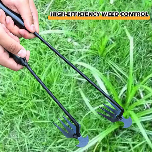 2PCS Weed Puller Tool, Weeding Artifact Uprooting Weeding Tool, Garden Planting Weed Pulling Tool with Handle 4 Teeth Manganese Steel for Vegetabl...