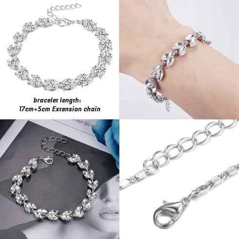 SAILIMUE Crystal Bridal Jewelry Set for Women Rhinestone Necklace Dangle Earrings Bracelet Jewelry Set for Wedding Bride Bridesmaid Gifts Party Pr...