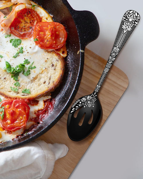 EUIRIO 5 PCS Black Serving Utensils Set, Stainless Steel Hostess Serving Set, Include Serving Spoon, Slotted Serving Spoon, Serving Fork, Sugar Sp...
