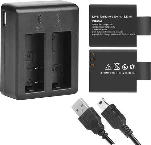 D&F Dual Battery Charger with 4 Pack Replacement Battery 3.7V 900mAh Li-ion Compatible with SJCAM SJ4000 SJ5000 SJ6000 M10 Action Camera...