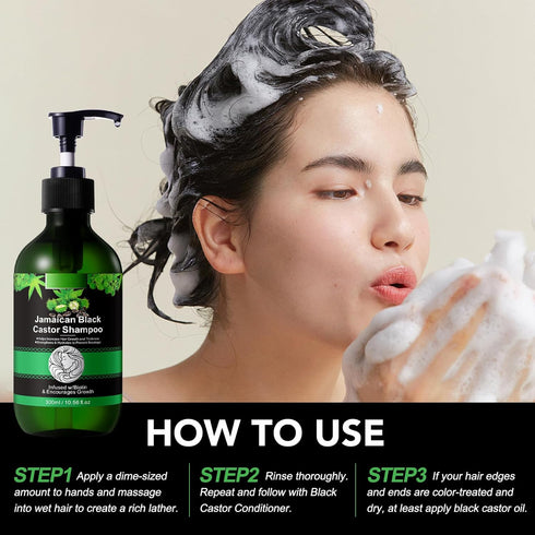 Jamaican Black Castor Oil Shampoo and Black Castor Oil Set, 10.56 fl.oz Strengthen and Restore Shampoo for Damaged Hair + 100% Pure Cold Pressed C...