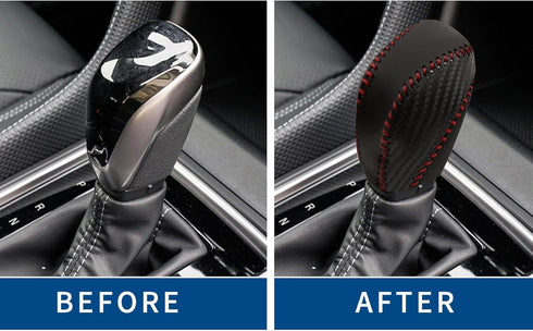 Compatible with DIY Genuine Leather Carbon Fiber Texure Gear Shift Knob Cover Interior Protective Cover for Subaru Forester 2019 2020 2021 Black R...