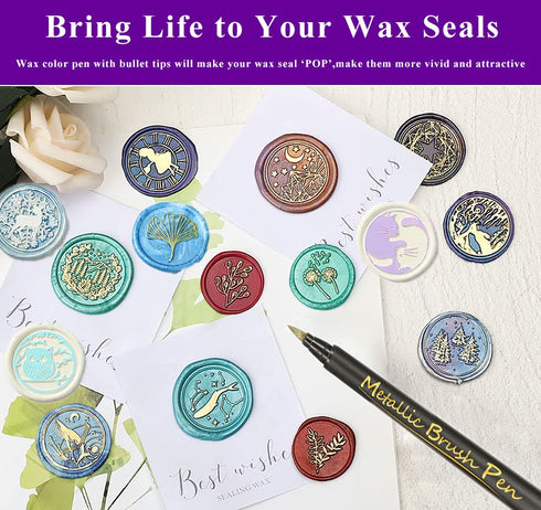 Wax Seal Stamp Marker Kit, 12PCS Metallic Marker Pen for Wax Stickers-Wax Seal Marker with Bullet Tips for Wax Seals,Rocks,Cremics,Easter Egg, Wed...