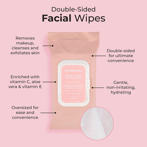 MCoBeauty Everyday Face Wipes 25 Pack, Double Sided for Smooth and Textured Side, Travel-Friendly with Vitamin C, Aloe Vera and Vitamin E, Vegan, ...