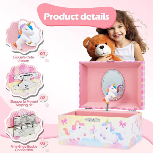 Musical Jewelry Box with Spinning Unicorn Girl Music Box Gift for Girls Toys Jewel Storage Case...