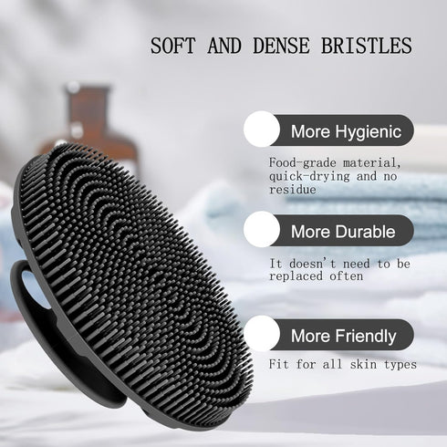 INNERNEED Food-grade Soft Silicone Body Scrubber Shower Brush Handheld Cleansing Skin Brush, Gentle Exfoliating and Lather Well (Black+Gray)...