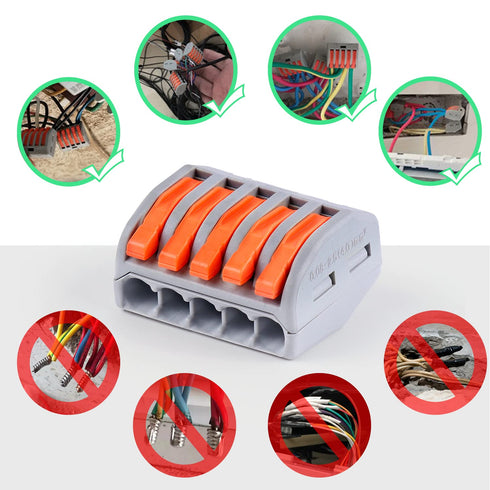 Delgada 65PCS Compact Lever Wire Connector Nuts kit,Reusable 2/3/4/5 Port Push-in Wiring Terminals kit for Stranded Solid and Flexible Wires Quick...