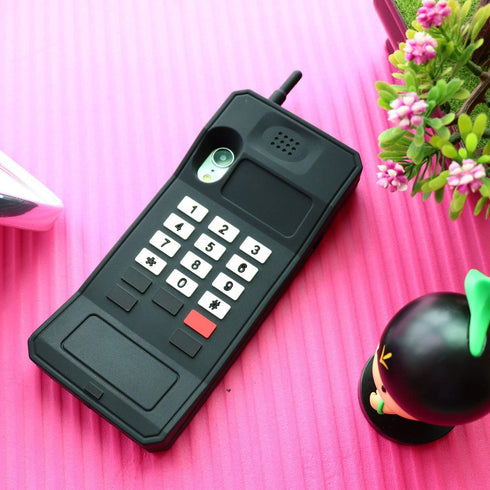 Cute Retro Classic Cellular Phone Shaped Case for iPhone XR, Soft Silicone 3D Cartoon Cover,Kids Girls Rubber Protector for iPhone XR (Black)...