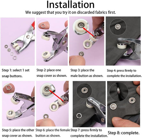 FireBee 800PCS Metal Snaps Buttons, Fastener Pliers Press Tool Kit with 200 Sets 3/8 Inch Snaps, Prong Metal Snaps, Stainless Steel Snap Installat...