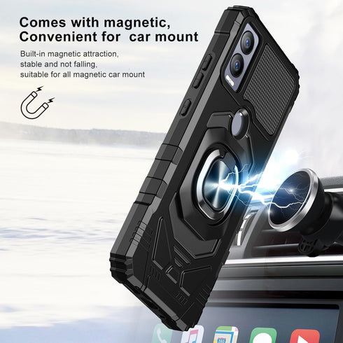 TJS Compatible for Cricket Magic 5G Case, AT&T Propel 5G Case, with Tempered Glass Screen Protector, Metal Ring Magnetic Support Kickstand Heavy D...