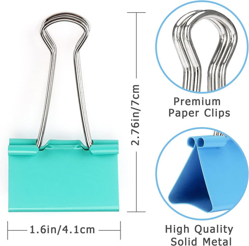 ZZTX Large Binder Clips Paper Clamps Clips Assorted Color, 1.6 Inches, 24 Pieces...