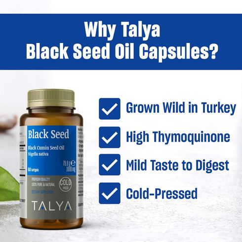 Black Seed Oil Softgel with High Thymoquinone - Immune Support - Digestive Health - Brain Function - Joint Mobility - Cold-Pressed from Non-GMO Tu...