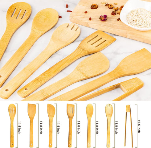 Wooden Spoons for Cooking 7-Piece, Kitchen Nonstick Bamboo Cooking Utensils Set, Durable and Healthy Bamboo Wooden Spatula Spoon for Cooking, Eisi...