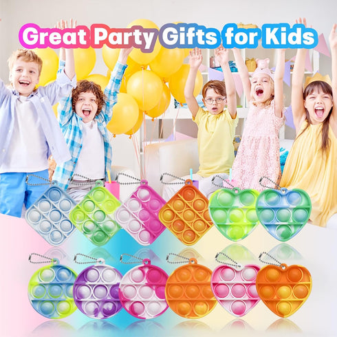 Fidget Toys for Kids Sensory Toys Party Favors 12 Pcs Mini Pop Keychain Its Autism Toddler Toys 3 Shape Stress Relief Kids Toys Fidgets for Boys G...