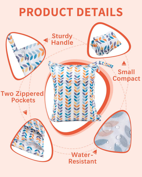 babygoal Wet Dry Bags for Baby Cloth Diapers, Washable Travel Bags, Beach, Pool, Gym Bag for Swimsuits & Wet Clothes with Two Zippered Pockets 3 P...