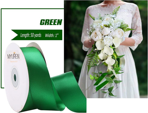 1 Inch Green Satin Ribbon Double Face Solid Satin Ribbon for Gift Wrapping, Wedding, Party Decoration, DIY Hair Accessories, Sewing, Invitation Em...