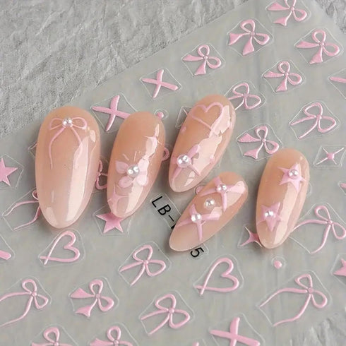 Heart Bows Nail Art Stickers Decals 4 Pcs White Red Pink Bow Tie Nail Design Stickers Bow Star Heart Nail Supplies Valentine's Day Nail Stickers B...