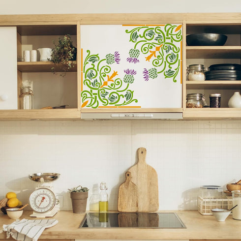 FINGERINSPIRE Thistle Flower Corner Stencil 11.8x11.8inch Reusable Floral Corner Painting Template DIY Craft Plants Corner Decoration Stencil for ...