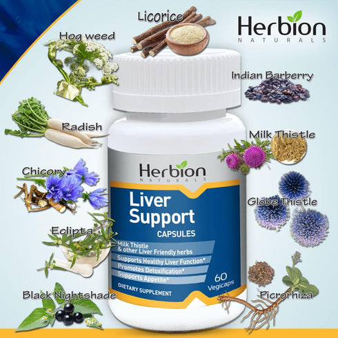 Herbion Naturals Liver Support Herbal Blend with Milk Thistle, Supports Healthy Liver Function and Appetite, Promotes Detoxification, 60 Vegicaps...
