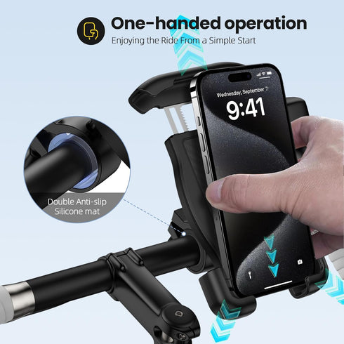 Bike Phone Holder, Motorcycle Phone Mount 360°Rotatable Handlebar Cell Phone Clamp Scooter Phone Clip for iPhone 15 Pro Max/Plus,14/13/12/11,Galax...