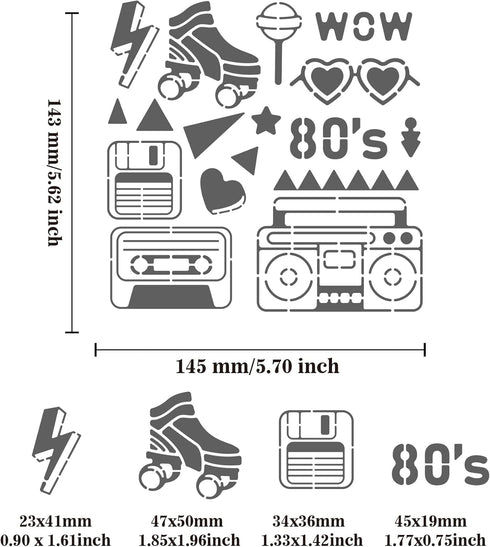 BENECREAT 80s Stainless Steel Stencils, 6x6 inch Retro Radio Drawing Stencils Templates for Painting, Wood Burning, Journaling...