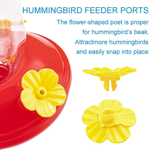 24 PCS Hummingbird Feeders Replacement Flowers with Cleaning Brush, Decorative Flower for Hummingbird Feeder, Red and Yellow Hummingbird Feeder Pa...