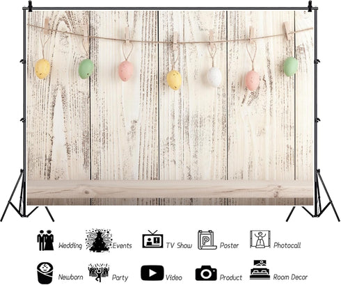 Baocicco 5x3ft Happy Easter Backdrops for Photography Colorful Easter Eggs Backdrop White Rustic Wood Board Backdrop Children Adults Photo Shootin...