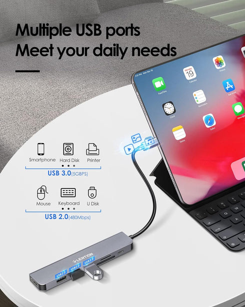 LENTION USB C Hub with 100W Charging, 4K HDMI, Dual Card Reader, USB 3.0 & 2.0 Compatible 2023-2016 MacBook Pro, New Mac Air/Surface, Chromebook, ...