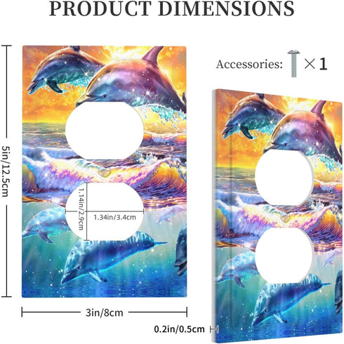 Dolphin Duplex Outlet Covers Wall Plate Decorative Electrical Receptacle Light Switch Cover 1 Gang Standard Size Wall Plate for Boy Girl Kids Room...