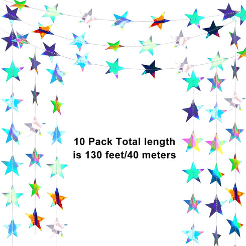 Patelai Glitter Star Garland Banner Decor 130 Feet Star Hanging Bunting Banner Twinkle Backdrop for Classroom Baby Shower Wedding Birthday Christm...