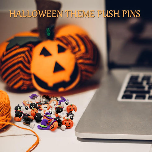 Halloween Push Pins,32 Pcs Decorative Push Pins for Bulletin Board Cute Push Pins Pumpkin Ghost Black Cat Witch Hat Thumb Tacks for Wall Photo Map...
