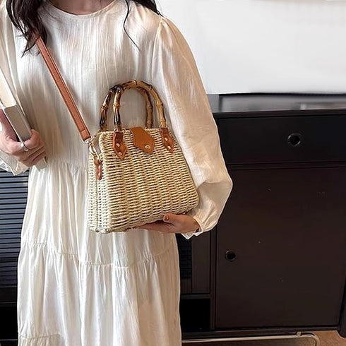 Bamboo Handle Purse Handles Bag Making U-Shaped Replacement Plastic Imitation Bamboo Handle Decorative Handbag Strap with Gold Metal Clasp for Cro...