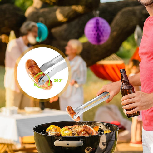 BBQ Sausage Turning Tongs for Cooking - 2 Pack Stainless Steel BBQ Kitchen Tongs - Long Handle Kitchen Tongs for Turning Bacon Steak Meat Vegetabl...