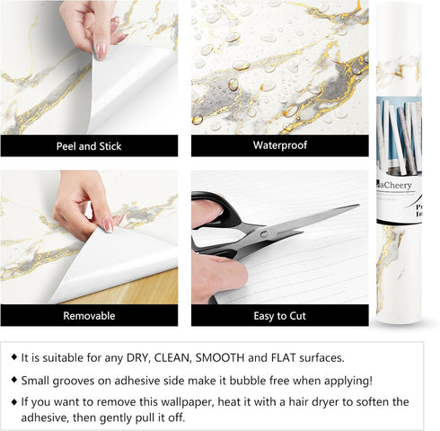 LACHEERY Thick White Marble Contact Paper for Countertops Waterproof Contact Paper Peel and Stick for Cabinets Removable Matte Gold Grey White Mar...
