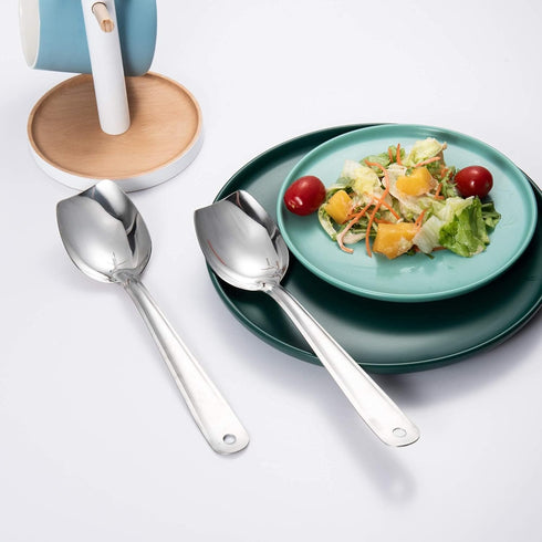 IMEEA Flat Edge Cooking Spoon 18/8 Stainless Steel Serving Spoon 10-Inch Mixing Spoon, Set of 2...