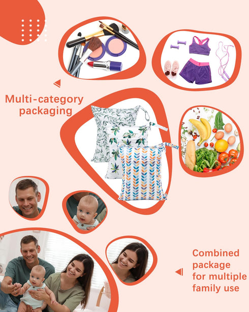 babygoal Wet Dry Bags for Baby Cloth Diapers, Washable Travel Bags, Beach, Pool, Gym Bag for Swimsuits & Wet Clothes with Two Zippered Pockets 3 P...