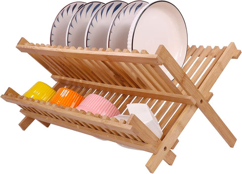 SZUAH Bamboo Dish Drying Rack, Collapsible Dish Drying Rack for Kitchen Counter, Space Saving Counter Organizer (17.8"x10.23"x9.25")...