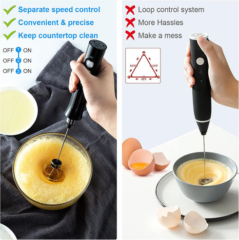 Rechargeable Handheld Milk Frother, Coffee Mixer Electric Coffee Frother Wand Equipped with 2 Stainless Steel Egg Beaters Suitable for Hot Chocola...