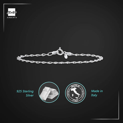 Amberta Women's 925 Sterling Silver Link Chain Bracelet for Charms (Adjustable)...