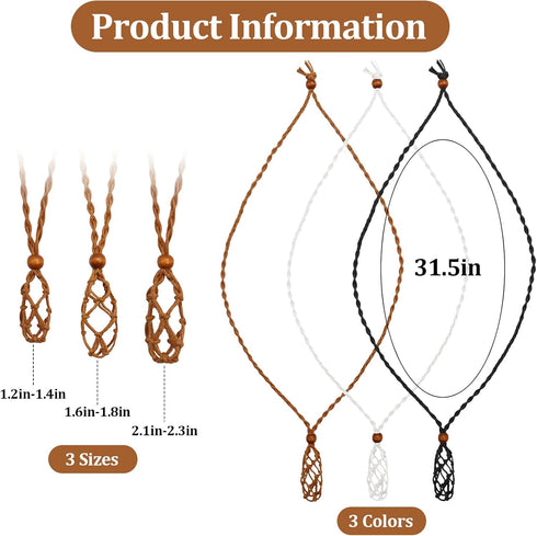 ZYNERY 9 Pcs Crystal Necklace Holder, Adjustable Crystal Holder in S M L, Woven Cage Crystal Holder Necklaces for Jewelry Making DIY Crafts Access...