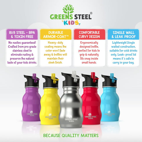 Kids Water Bottle with Straw & Handle, 12 oz Red - Eco Friendly Toddler Cups with Straws - Easy Sip Metal Water Bottle for Kids - Cute Stainless S...