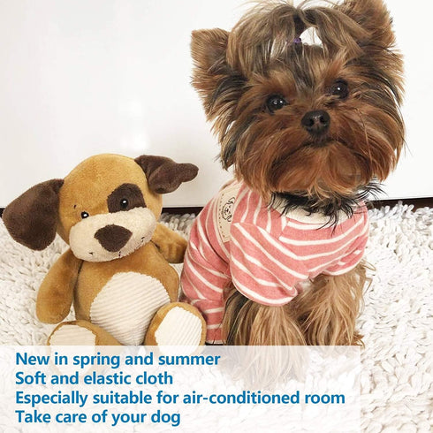 TONY HOBY Female Pet Dog Pajamas, 4 Legged Dog Pjs Jumpsuit with Stripes, Soft Cotton Surgery Recovery Dog Clothes (S, Pink+White-Girls)...