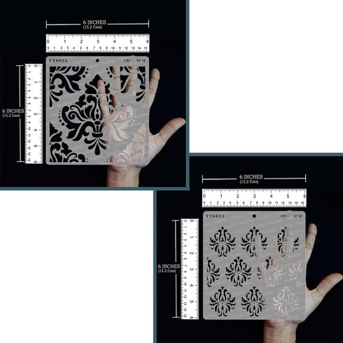 CrafTreat Damask Stencils for Painting on Wall, Tile, Wood, Canvas, Paper, Fabric, and Floor - Bold Damask and Damask Background - 2 Pcs - 6x6 Inc...